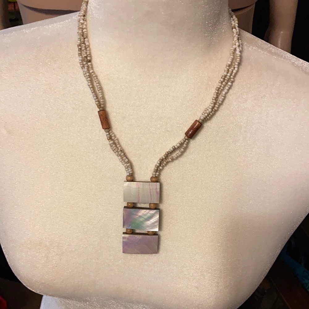 Vintage oyster shell Boho beaded necklace